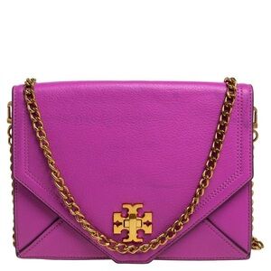Tory Burch Fuchsia Leather Kira Envelope Chain Shoulder Evening Bag Clutch